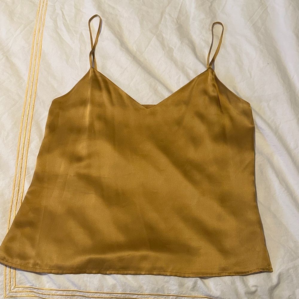 L’Agence 100% Silk Spaghetti Strap Top Lined- Rich Gold